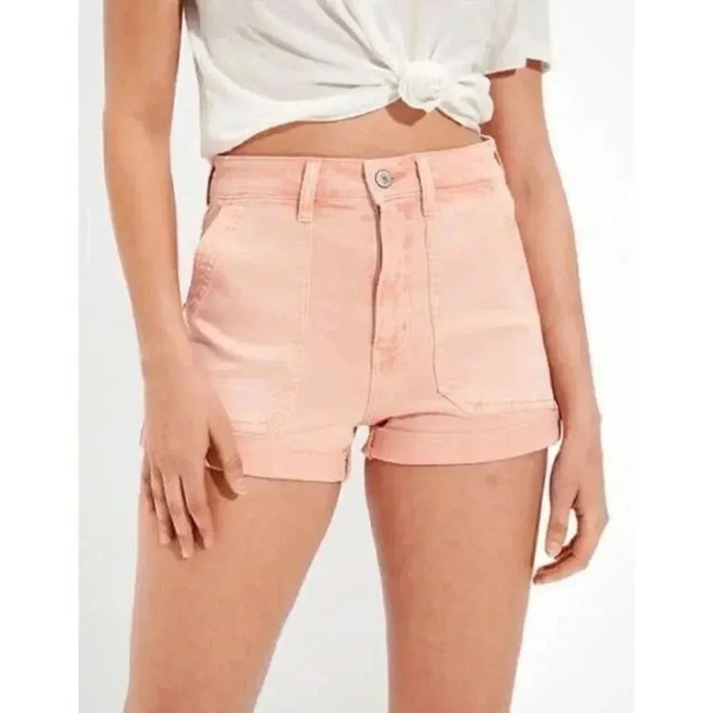 American Eagle AEO Pink Corduroy High Rise Mom Shorts 4